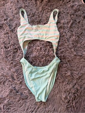 Salt Life blue and White Striped One-Piece Cutout Swimsuit